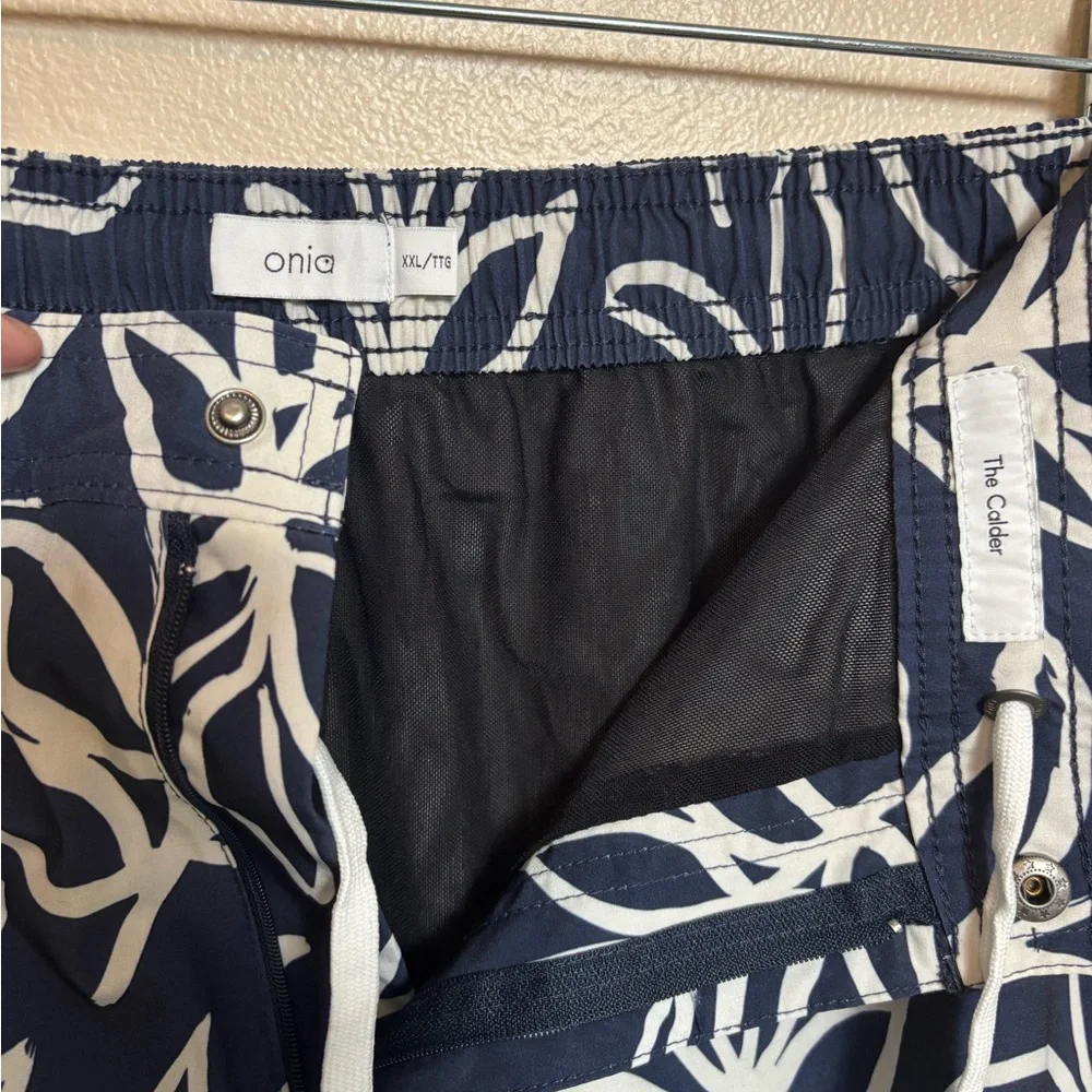 Onia‎ The Calder Mens Swim Trunks Shorts Floral Leaf Pattern Navy Blue White XXL